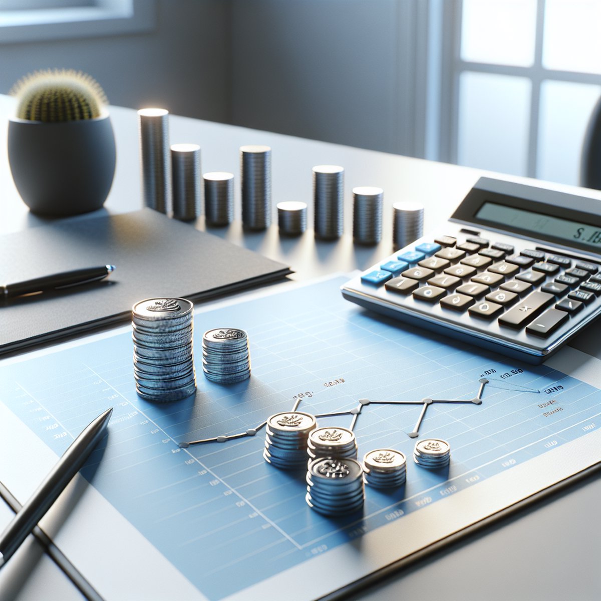 Calculator Coins Graph Financial Growth Desk