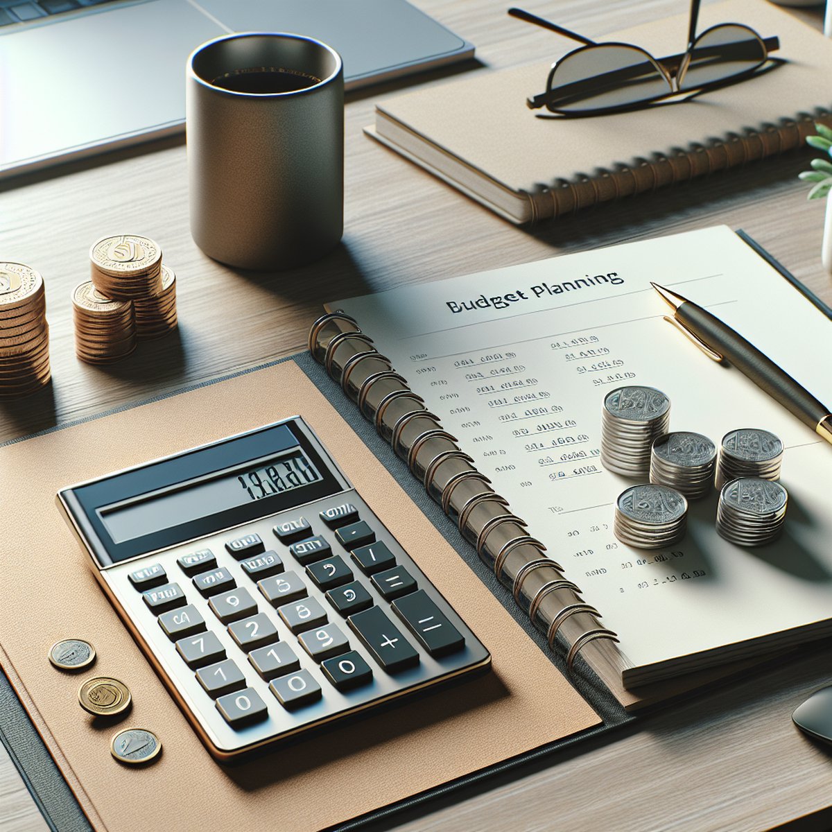 Calculator Coins Notebook Budget Planning Desk
