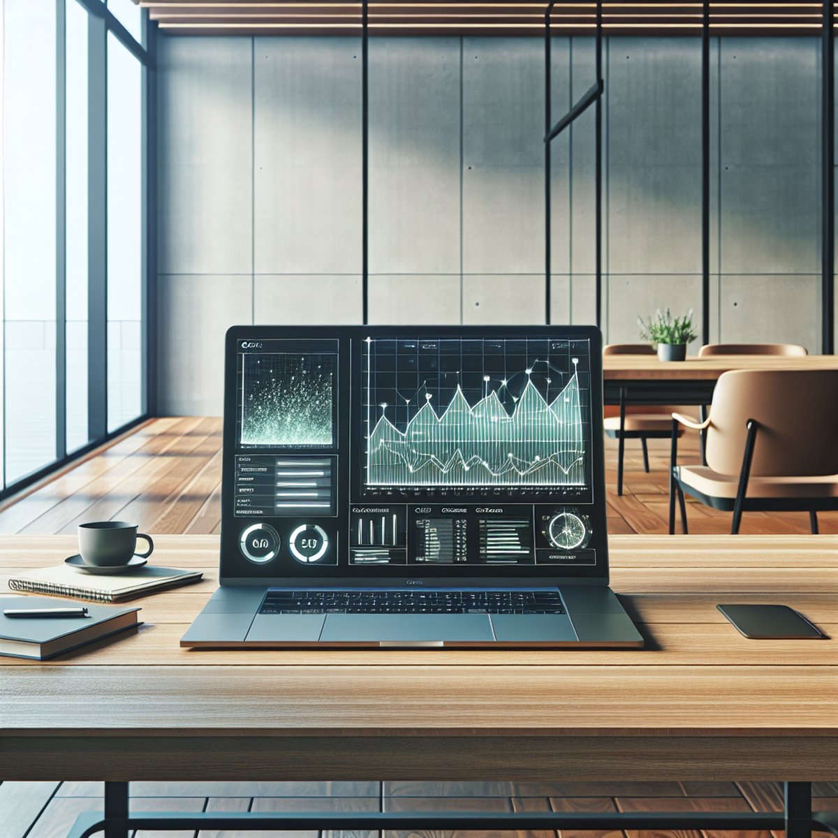 Laptop Financial Charts Budget Planning Wooden Desk