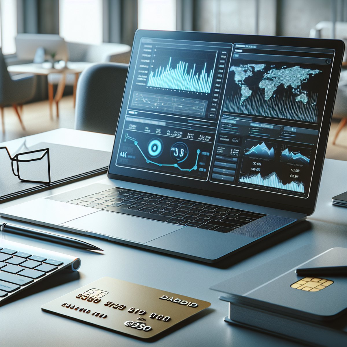 Laptop Financial Dashboard Credit Cards Keyboard