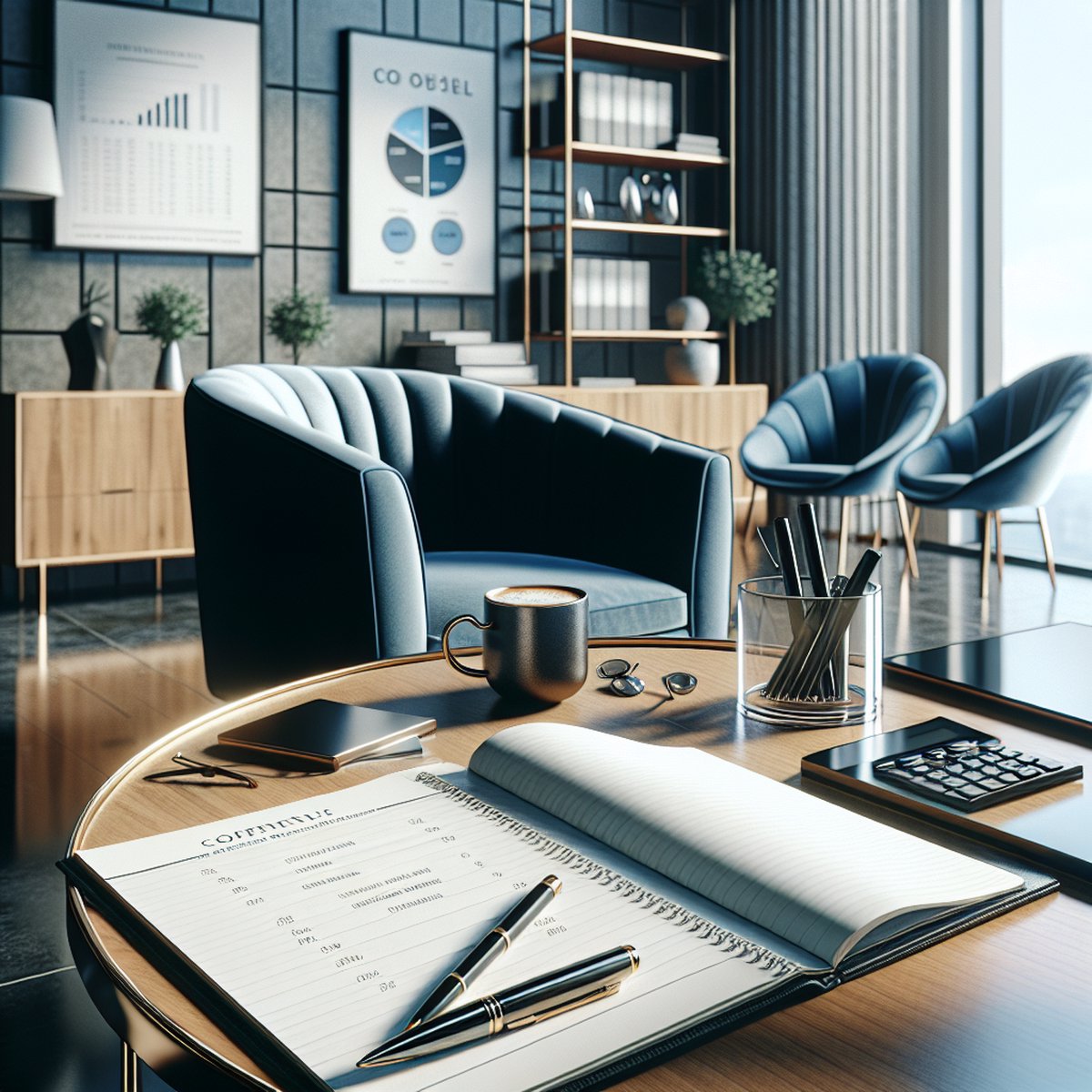 Notebook Pen Financial Goals Coffee Table