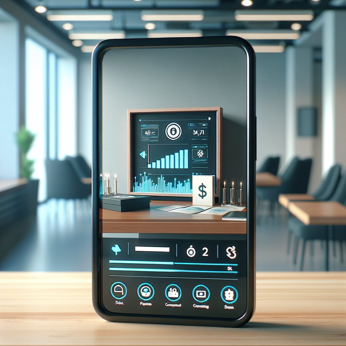 Smartphone Automated Savings App Wooden Table