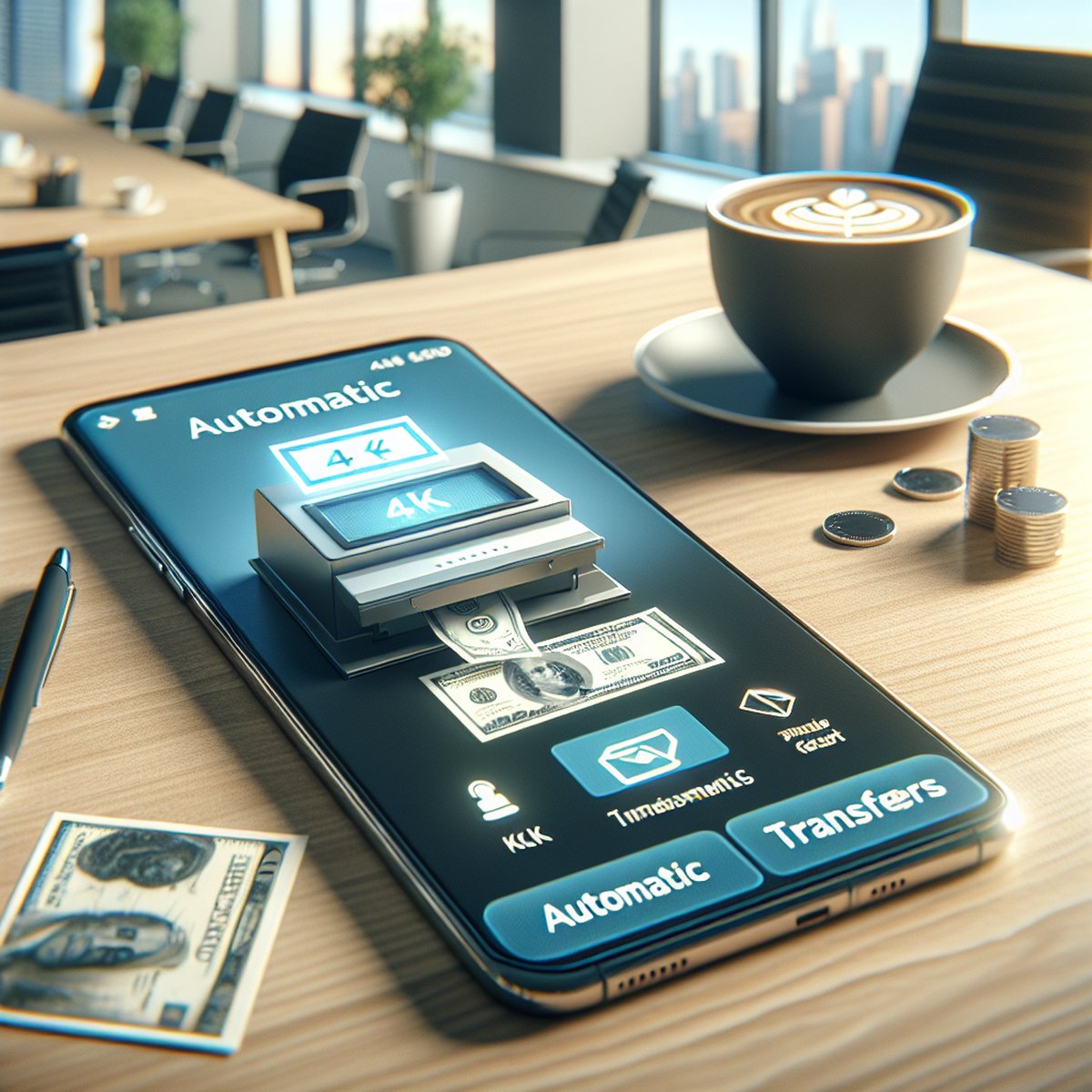 Smartphone Banking App Automatic Transfers Coffee Table