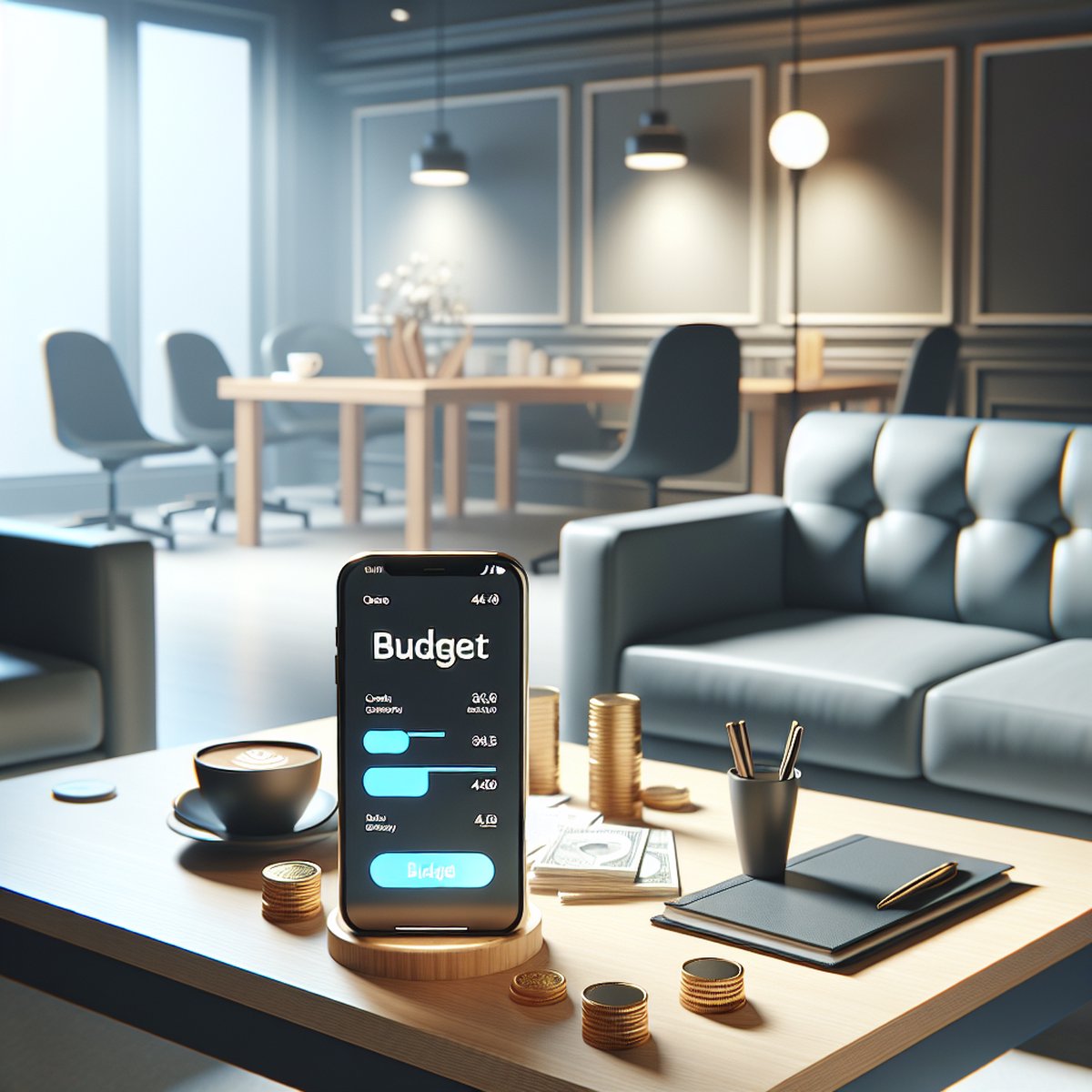 Smartphone Budget App Coffee Table Financial Planning