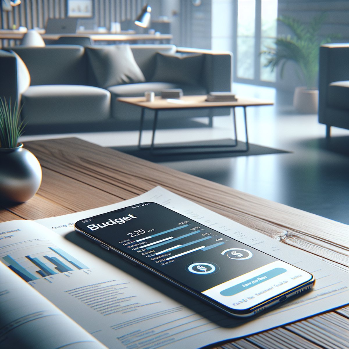 Smartphone Budget App Coffee Table Financial Tracking