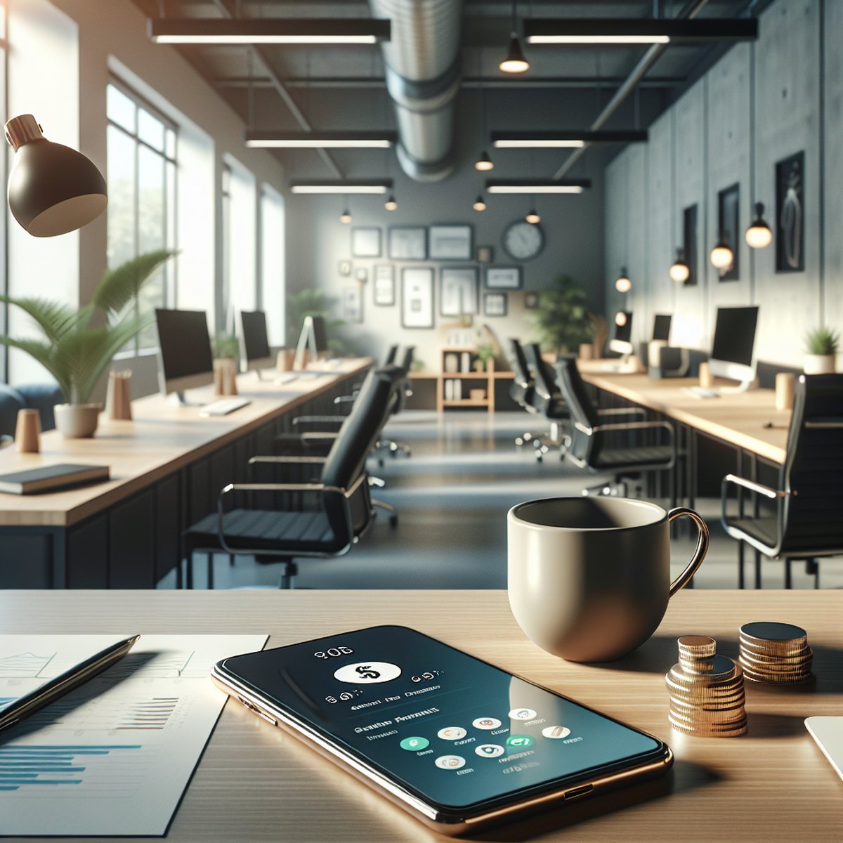 Smartphone Financial Apps Coffee Table Home Office